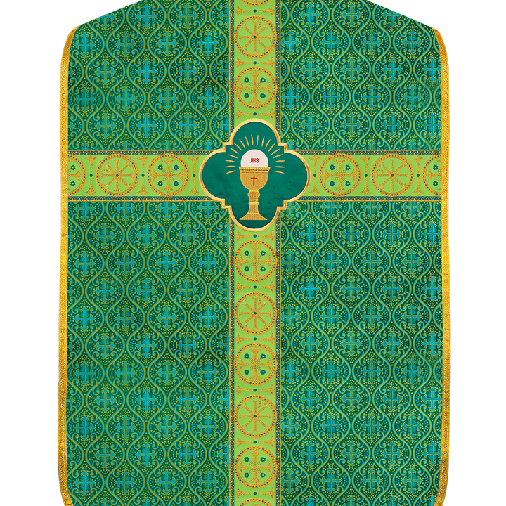 Roman Chasuble Vestment with Spiritual Motif and Ornate Braids