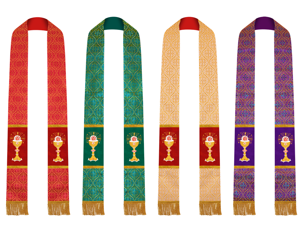 Set of 4 Chalice with IHS Embroidered Priest Stole