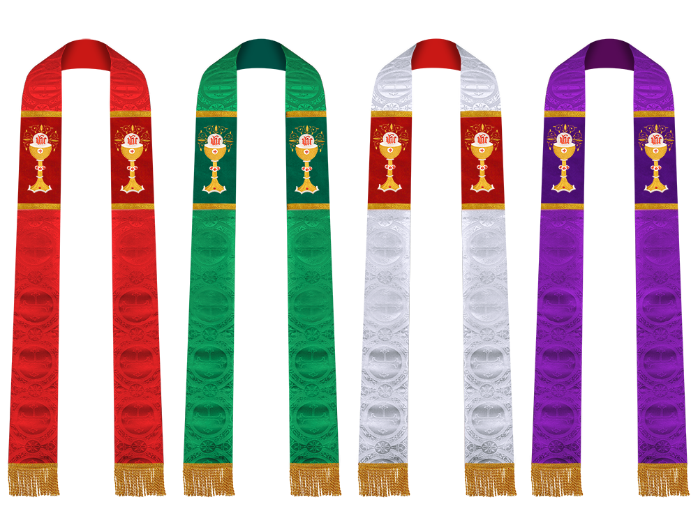 Set of 4 Chalice with IHS Embroidered Clergy Stole