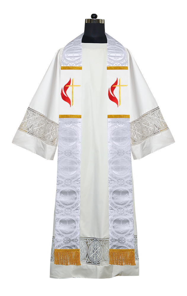 Cross and Flame Embroidered Clergy Stole