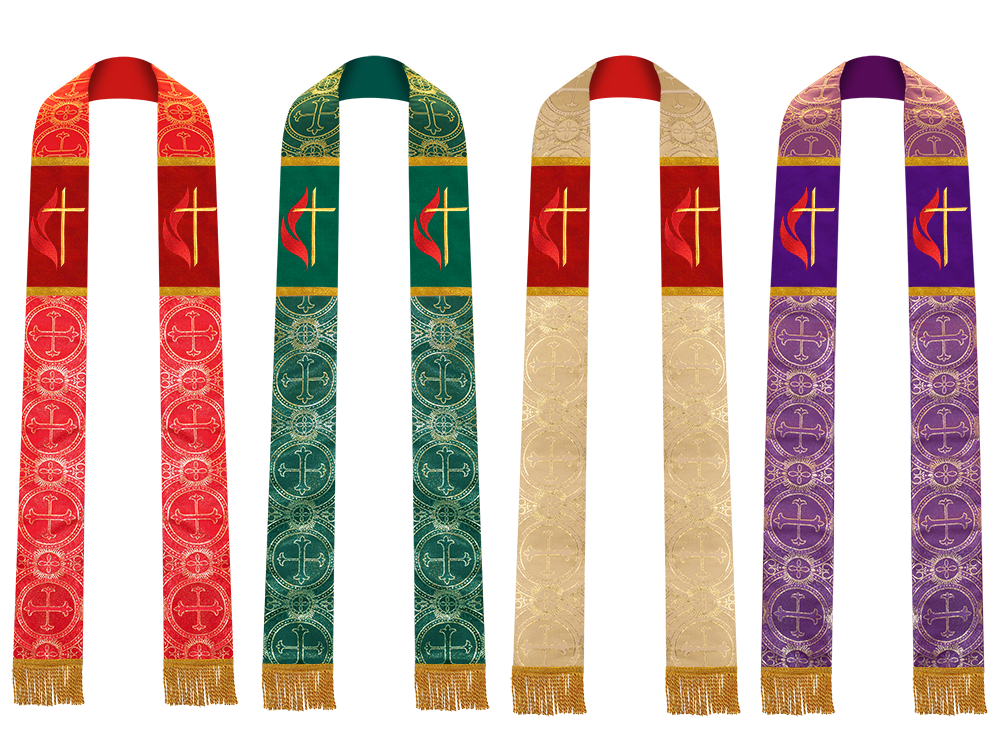 Set of 4 Cross and Flame Embroidered Clergy Stole