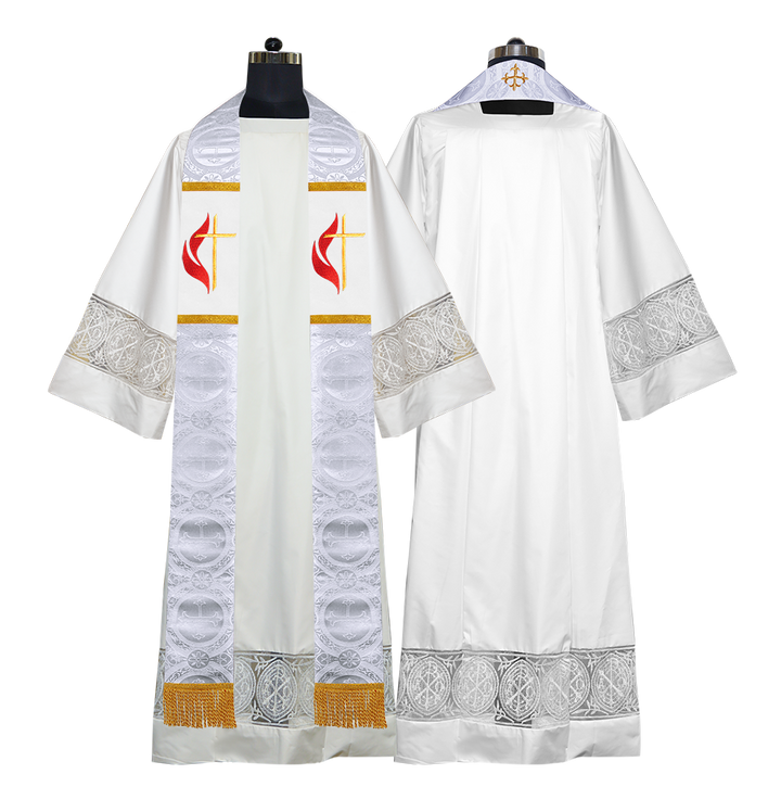 Cross and Flame Embroidered Clergy Stole