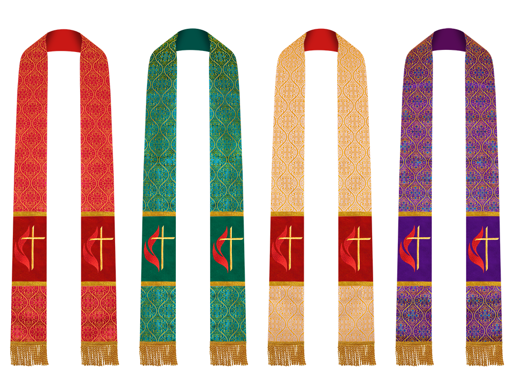 Set of 4 Cross and Flame Embroidered Priest Stole