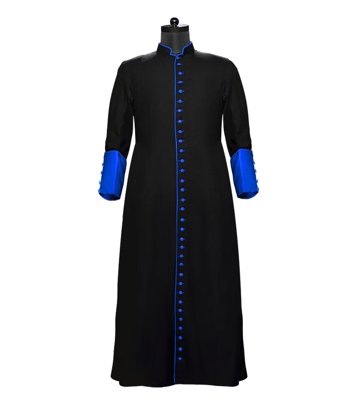 Clearance Sale - Black 3 Pleats Roman Cassock with Blue Trims