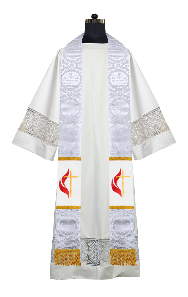 Cross and Flame Embroidered Priest Stole