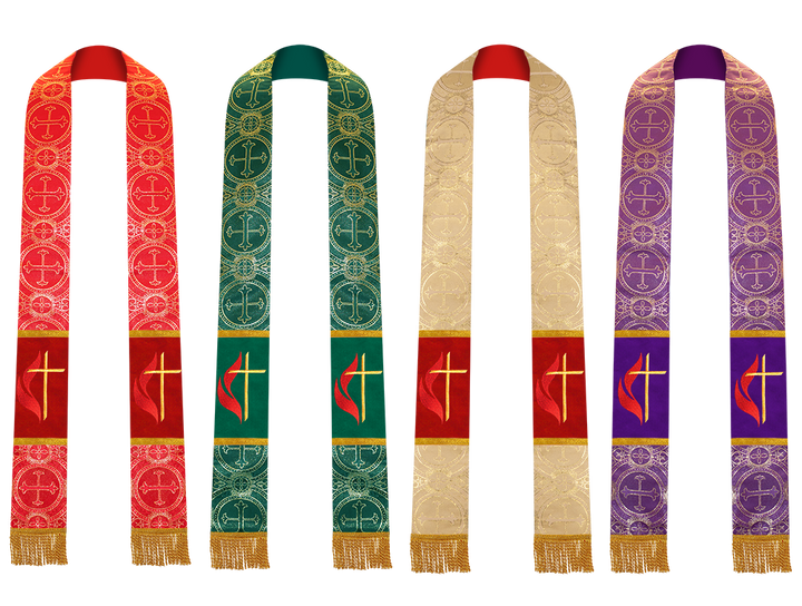 Set of 4 Cross and Flame Embroidered Priest Stole