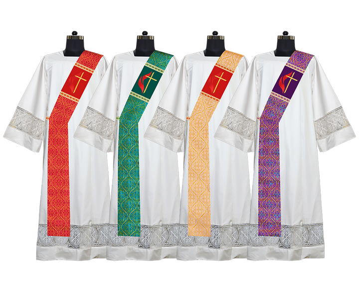 Set of Four Deacon Stole with Cross and Flame