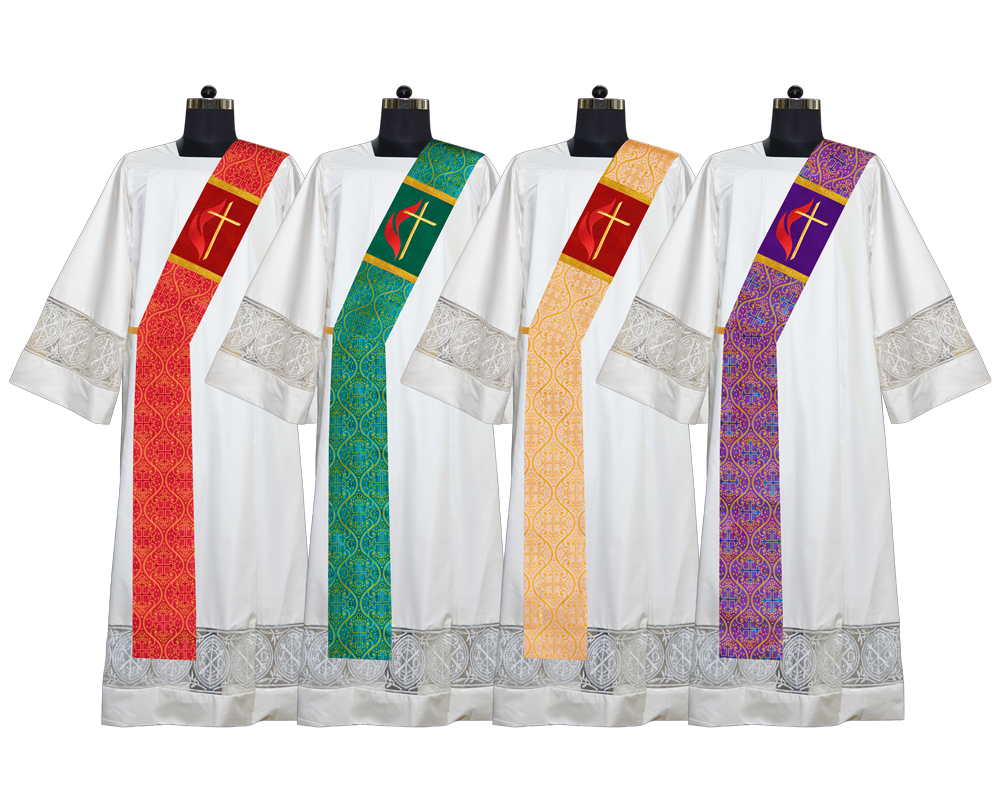 Set of 4 Cross and Flame Adorned Deacon Stole