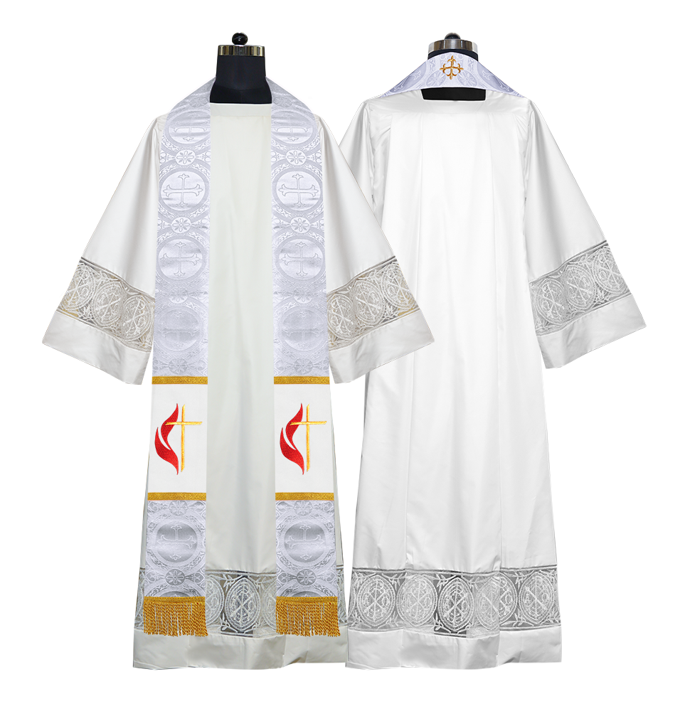 Cross and Flame Embroidered Priest Stole