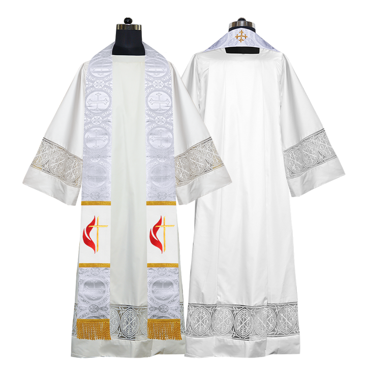 Cross and Flame Embroidered Priest Stole