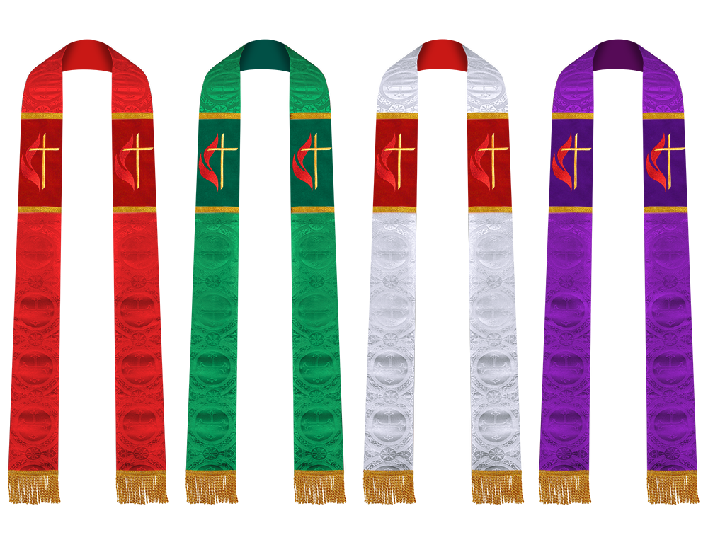 Set of 4 Cross and Flame Embroidered Clergy Stole