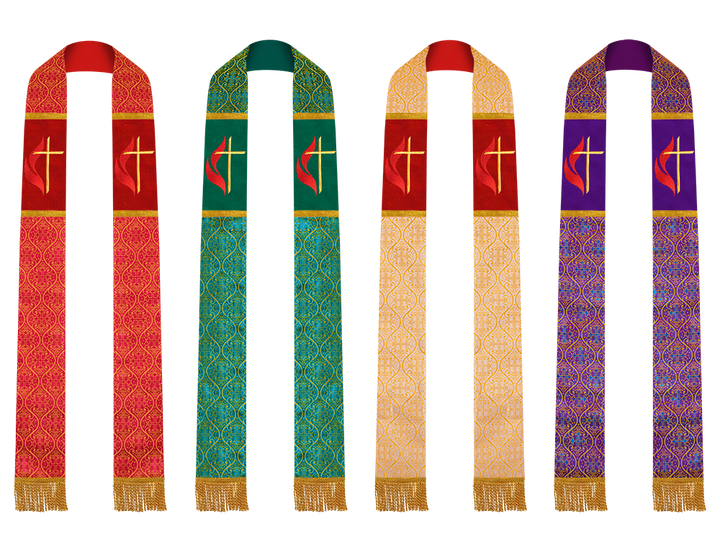 Set of 4 Cross and Flame Embroidered Clergy Stole