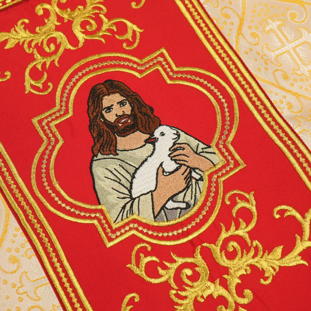 Liturgical Chasuble with Intricate Embroidery of Jesus and the Lamb