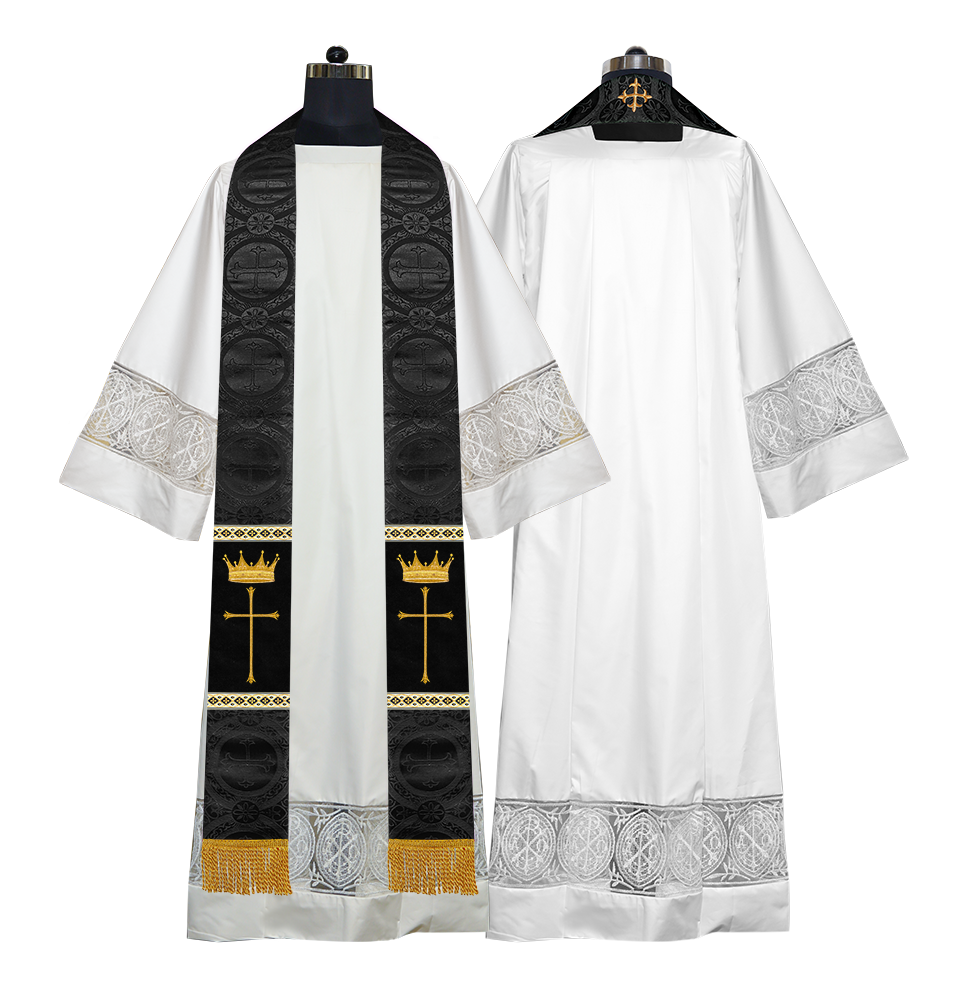 Pastor Clergy Stole with Spiritual Cross and Crown Embroidery