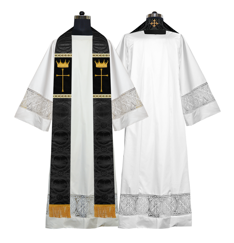 Pastor Clergy Stole with Spiritual Cross and Crown Embroidery