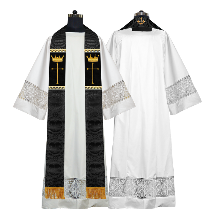 Pastor Clergy Stole with Spiritual Cross and Crown Embroidery