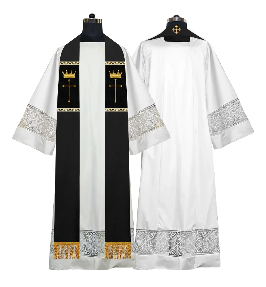Pastor Clergy Stole with Spiritual Cross and Crown Embroidery