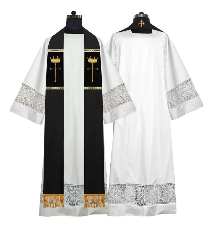 Pastor Clergy Stole with Spiritual Cross and Crown Embroidery