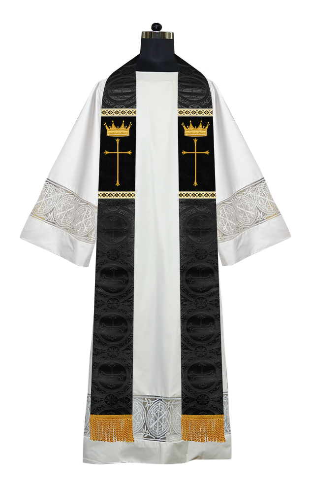 Pastor Clergy Stole with Spiritual Cross and Crown Embroidery