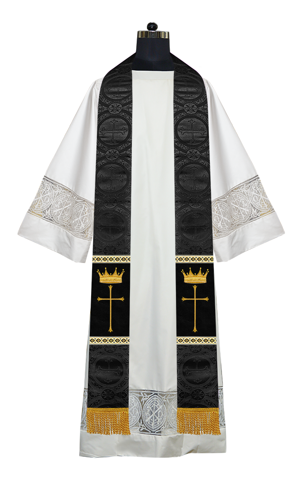 Pastor Clergy Stole with Spiritual Cross and Crown Embroidery