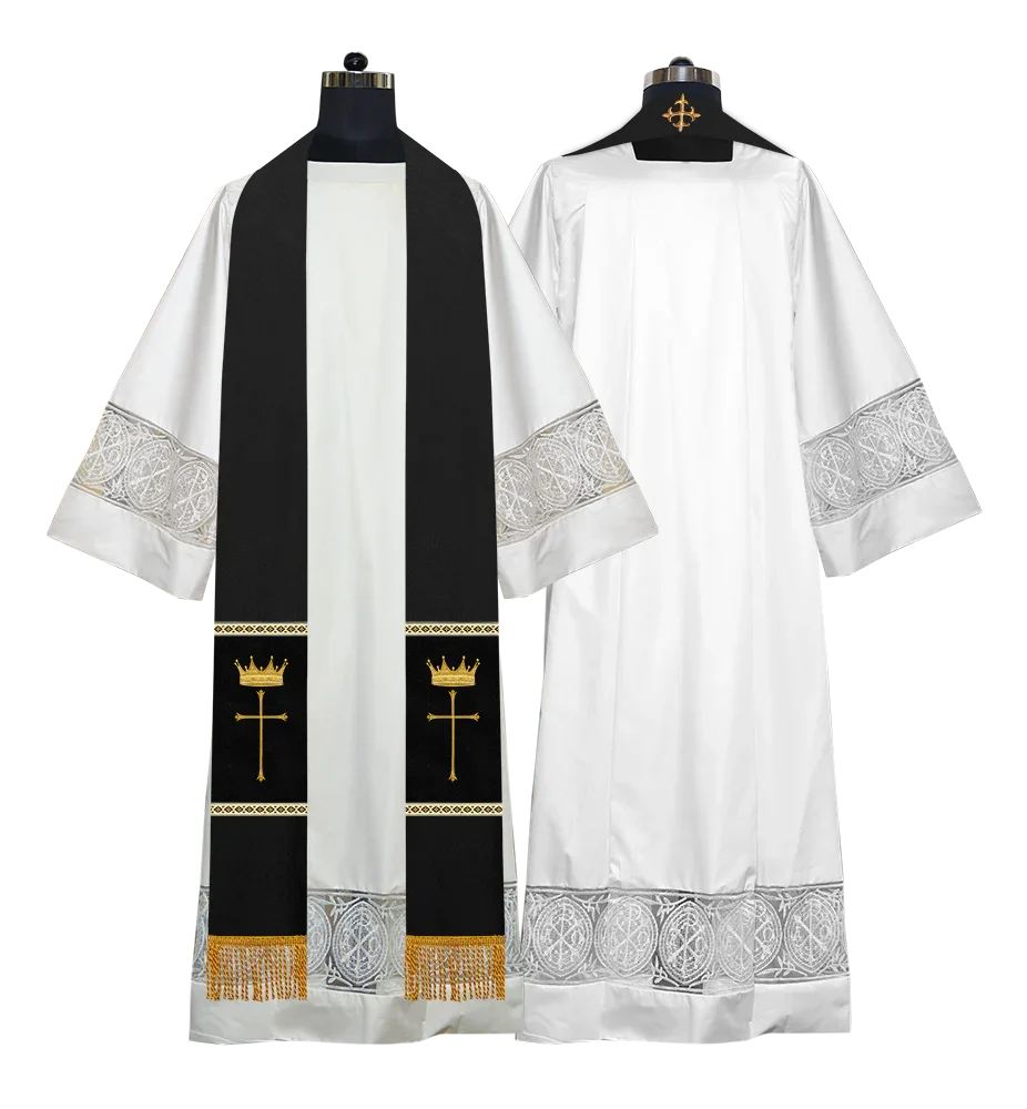 Pastor Clergy Stole with Spiritual Cross and Crown Embroidery