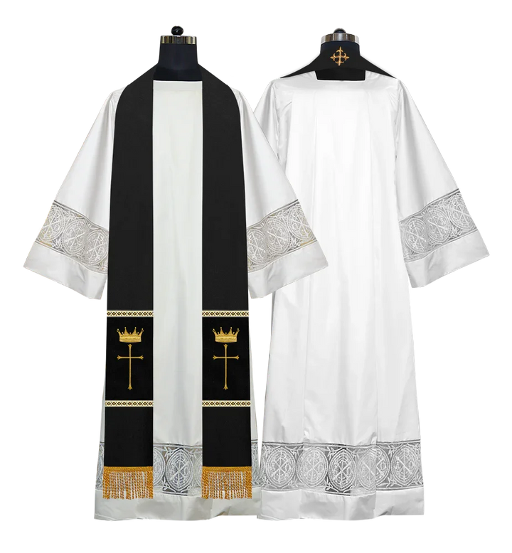 Pastor Clergy Stole with Spiritual Cross and Crown Embroidery