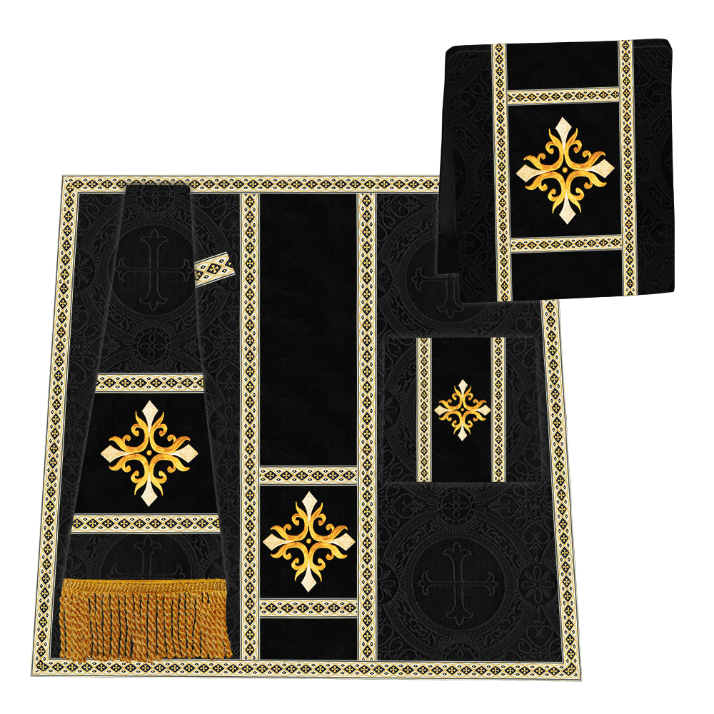 Gothic Chasuble Vestment with Embroidered Cross and Trims