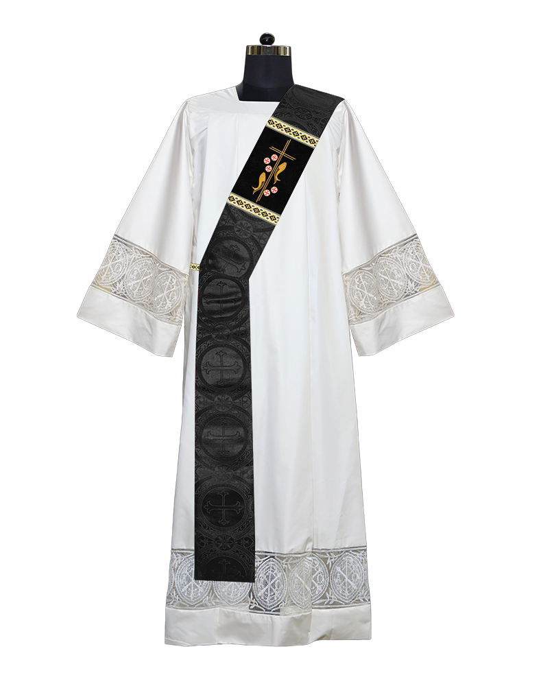 Deacon Stole Enhanced with Cross and Fish Embroidery