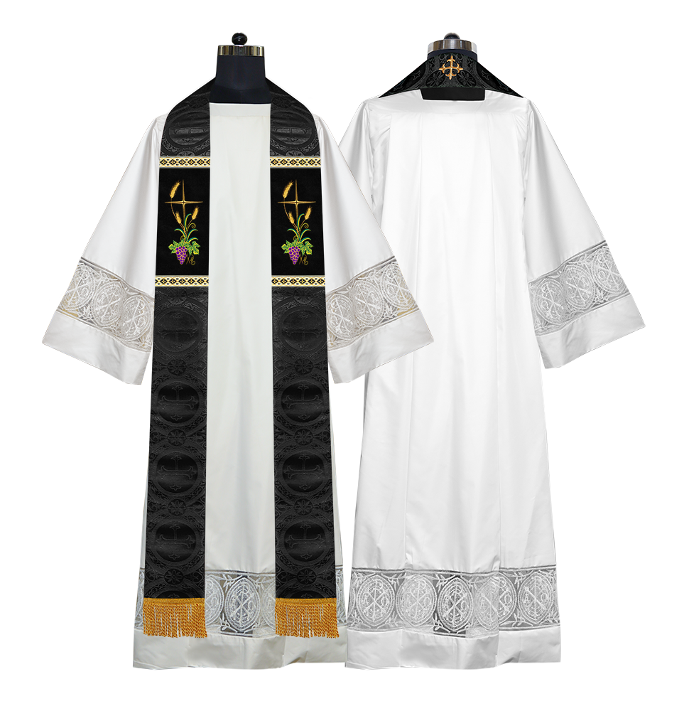 Handmade Clergy stole with Spiritual Grapes and Wheat