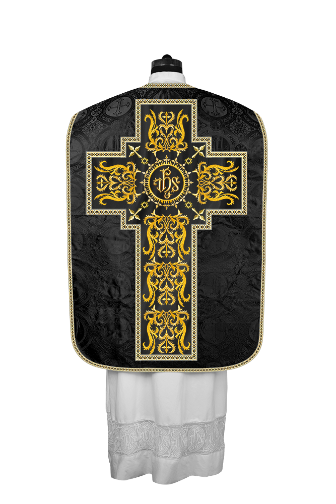 Liturgical Roman Chasuble Vestment With Spiritual Motifs and Trims