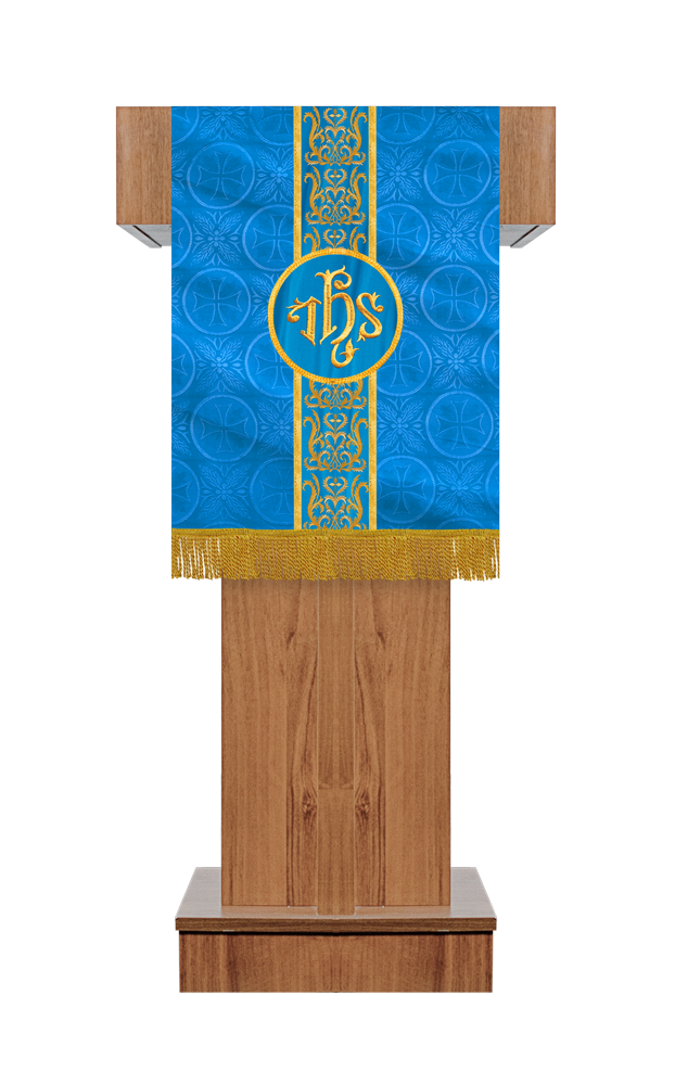 Traditional Altar Table Cloth with Ornate Motif and Embroidered Trims