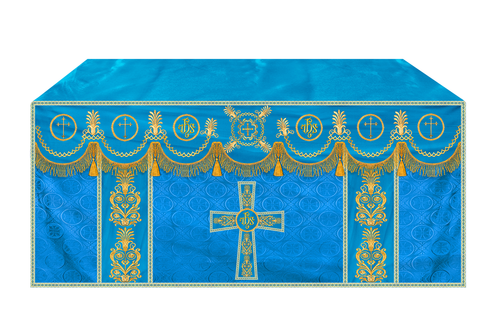 Traditional Altar Cloth with Embroidered Cross & Braided Trims