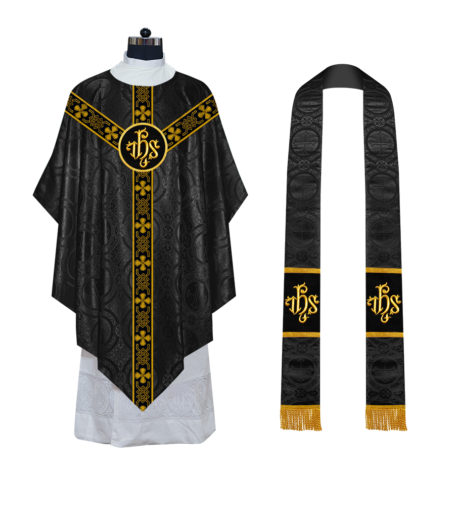 Liturgical Pugin Chasuble with Woven Designer Braided Orphrey