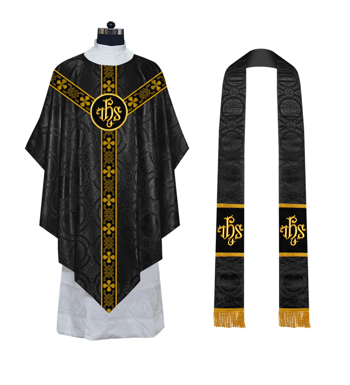 Liturgical Pugin Chasuble with Woven Designer Braided Orphrey