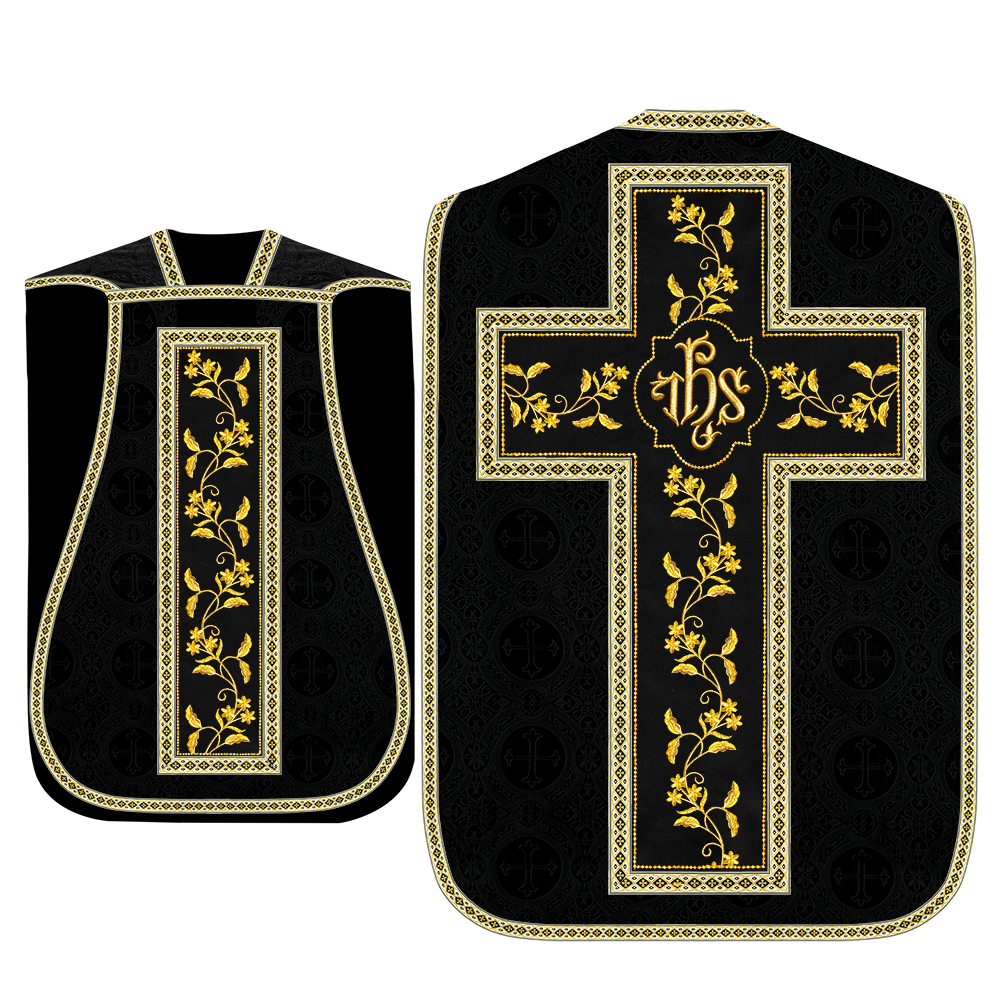Roman Chasuble Vestment With Floral Design and Trims
