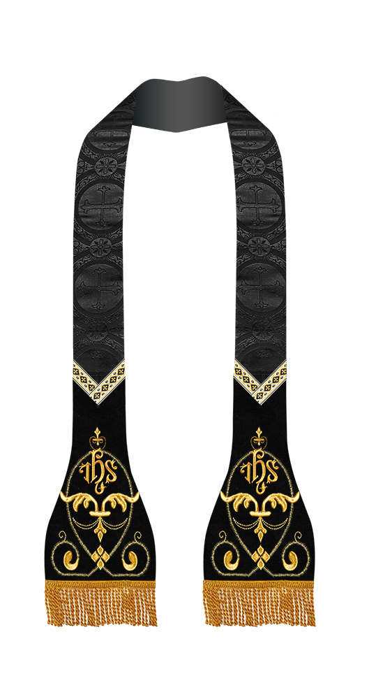 Liturgical Roman stole with Embroidered Trims