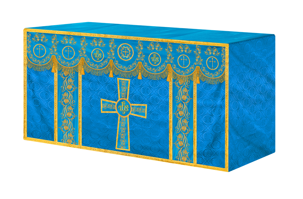 Embroidered Catholic Altar Cloth with Golden Braids