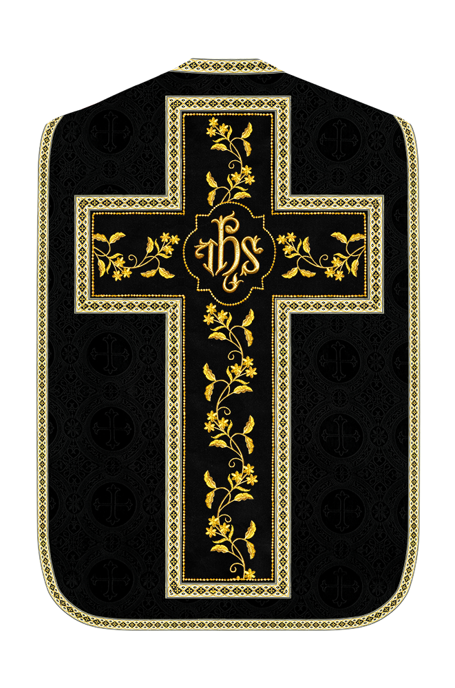 Roman Chasuble Vestment With Floral Design and Trims