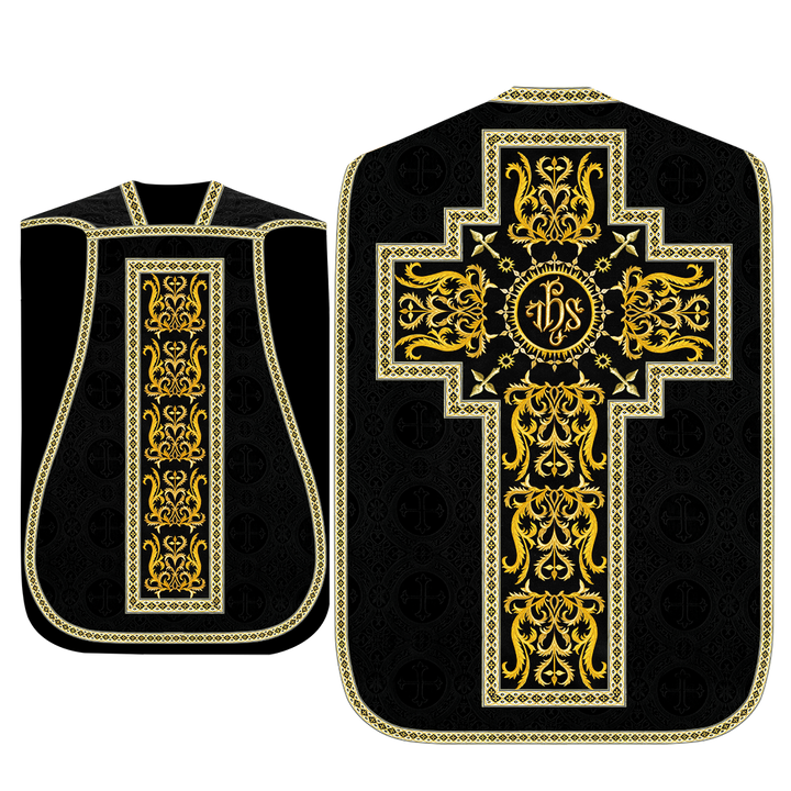 Liturgical Roman Chasuble Vestment With Spiritual Motifs and Trims