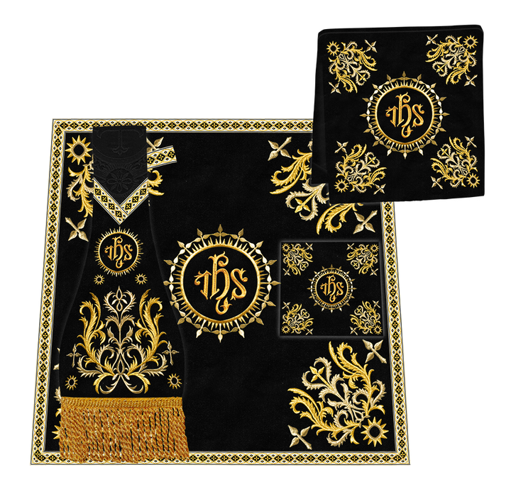 Liturgical Roman Chasuble Vestment With Spiritual Motifs and Trims