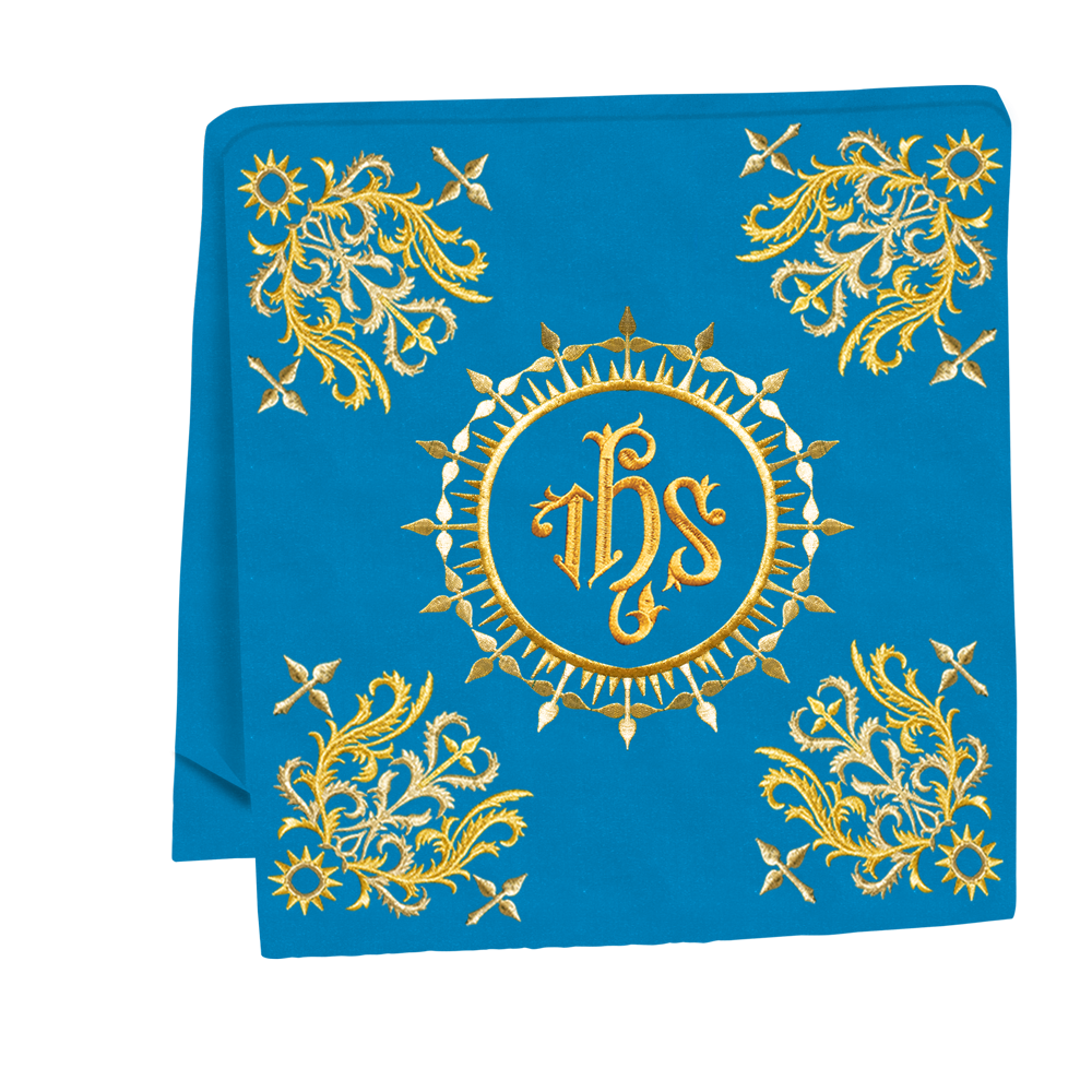 Traditional Altar Table Cloth with Ornate Motif and Embroidered Trims