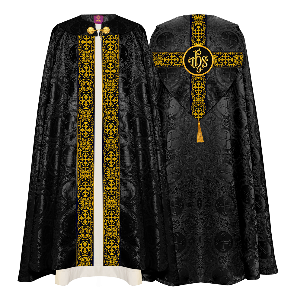 Gothic Cope Vestment with Cross type Braided Trims and motif