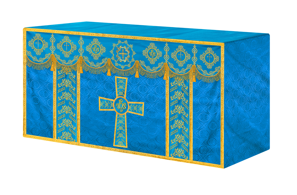 Embroidered Altar Cloth with Spiritual Motif and Braided Trims