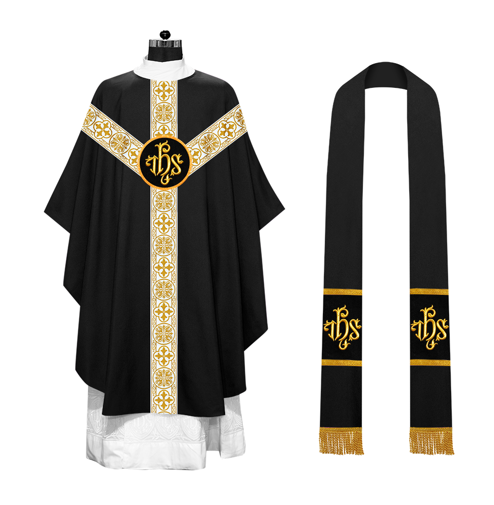 Gothic Chasuble Vestment with Motif and White Orphrey