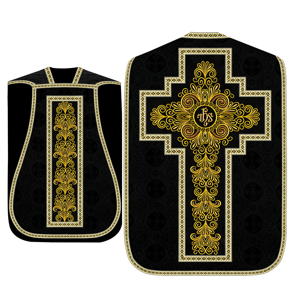 Roman Chasuble Vestment enriched With Coloured Braids and Trims