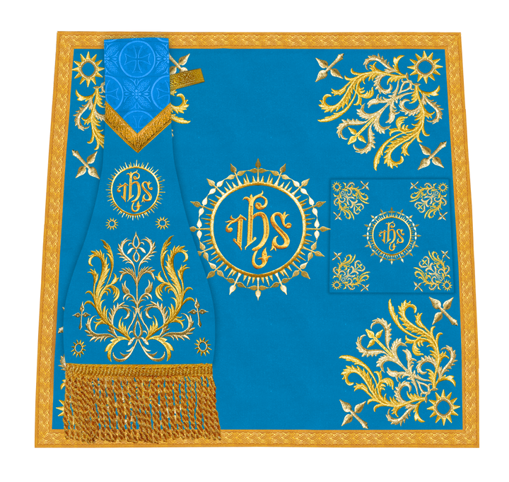 Traditional Altar Table Cloth with Ornate Motif and Embroidered Trims