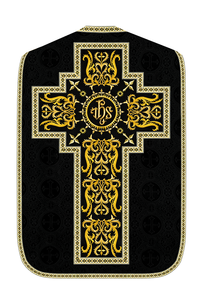 Liturgical Roman Chasuble Vestment With Spiritual Motifs and Trims