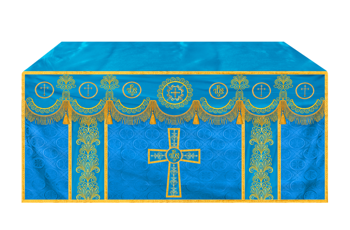 Traditional Altar Cloth Adorned with Embroidered Trims and Motif