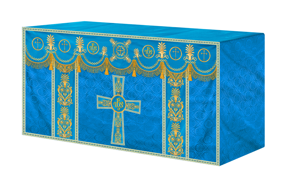 Traditional Altar Cloth with Embroidered Cross & Braided Trims