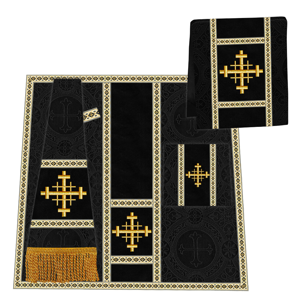 Gothic Chasuble Vestment with Embroidered Cross and Trims